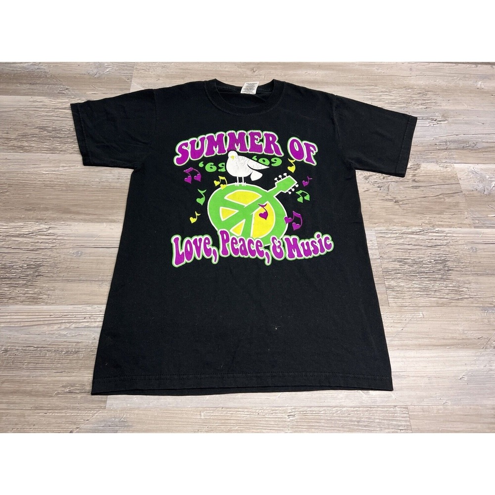 Retro Woodstock Style T-Shirt Summer of '69 '09 Love Peace Music Hippie Tee Sz S